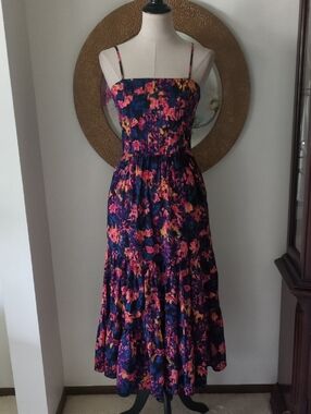 Evereve Floral Spaghetti-Strap Maxi Dress in Navy and Pink